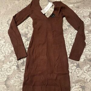 Lumiere Brown Long Sleeve Knit Dress